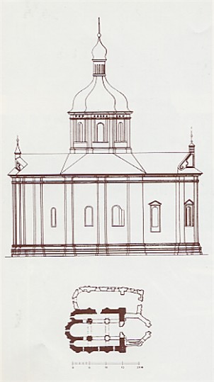 Image - The Church of the Three Saints in Kyiv (floor plan and northern facade).